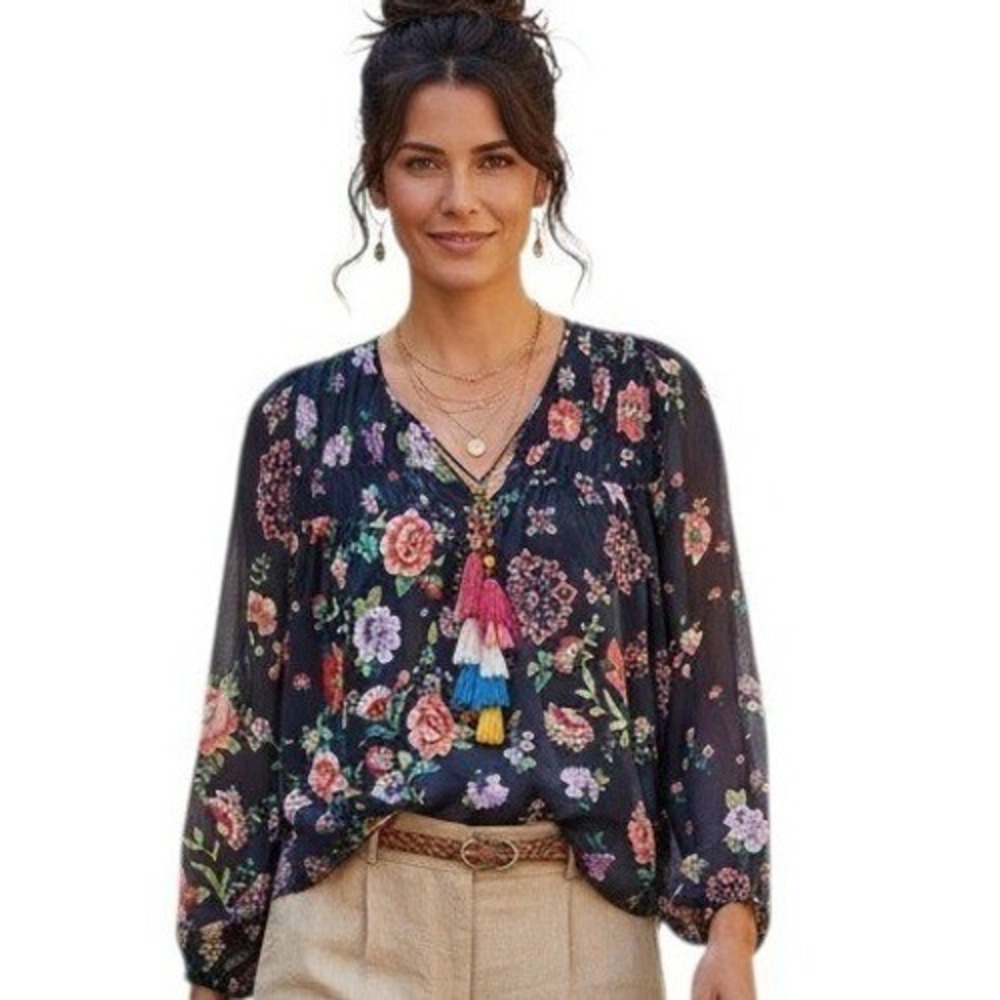 Johnny Was Romantic Boho Womens size Medium Harley Floral Tassel Top
Cottagecore